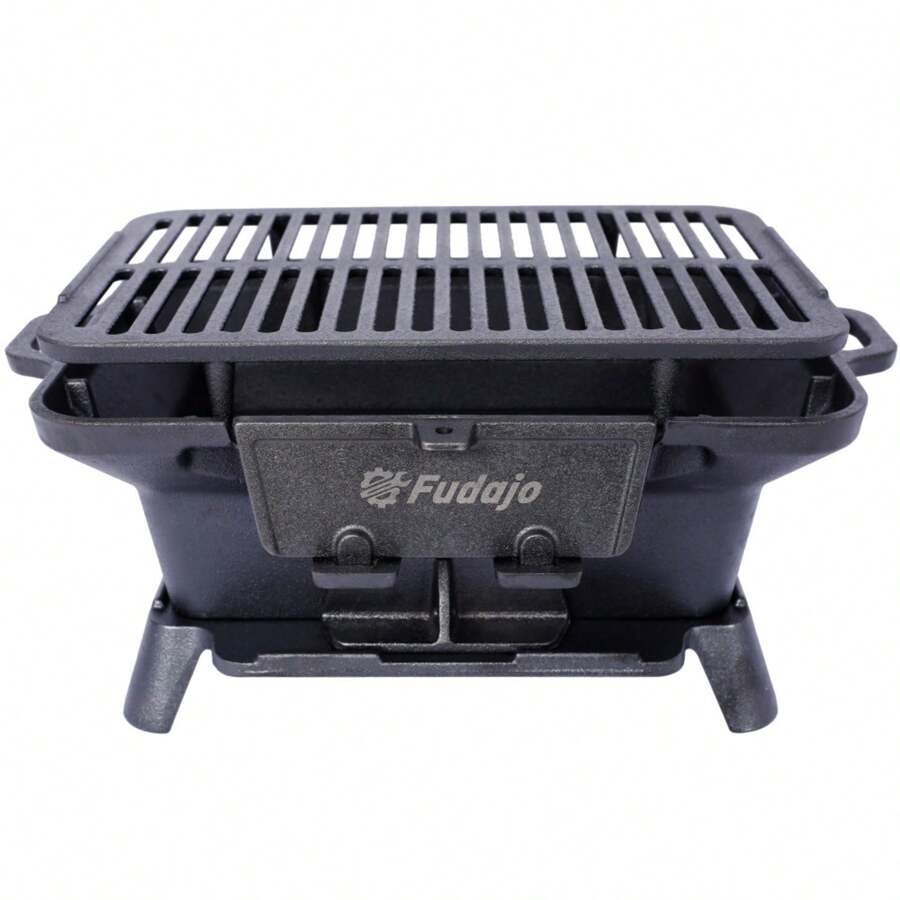 Oval Cast Iron Grill Outdoor, Portable Charcoal Grill And Tabletop Cast