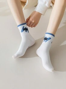 5 双女士中筒袜、短袜、白色袜子、柔软女士短袜、中筒运动袜、面料女士短袜、黑白条纹袜、可爱袜子、女孩袜子、宽松袜子、圆领袜 - 彩色 - 查看 3