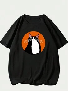 T-Shirt Shirt Kitten Blouse Unisex Fashion Printed Cotton - 黑色 - 查看 1