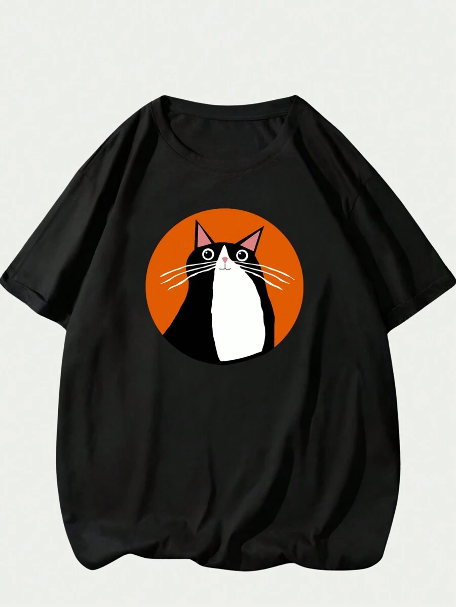 T-Shirt Shirt Kitten Blouse Unisex Fashion Printed Cotton - 黑色 - 查看 1