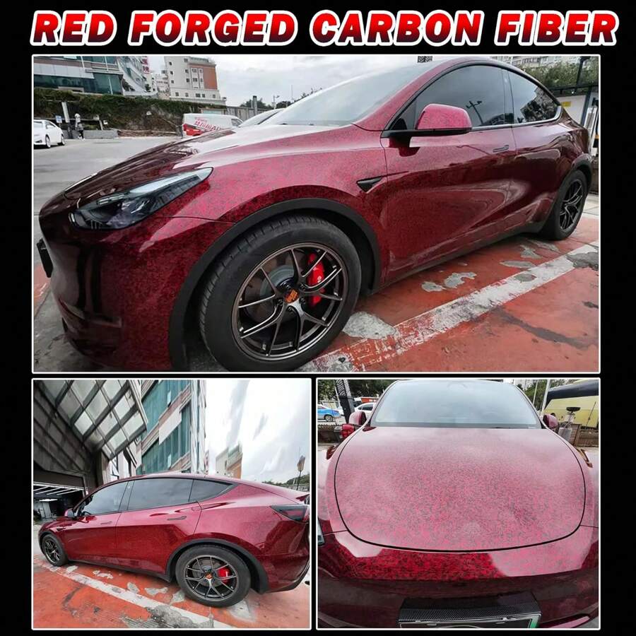 Red/Blue Forged Carbon Fiber Vinyl Wrap, High Gloss Car Wrap Vinyl Roll