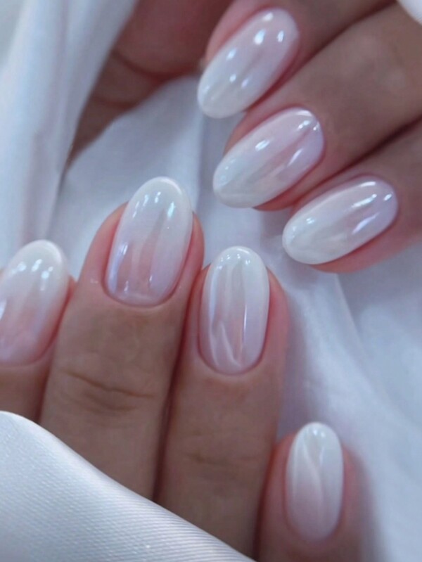Instantly Upgrade Your Look With 24pcs Oval Shape Press On Nails Set Simple White Pink Gradient Glitter Fake Nails Sweet Pink Fake Nails Full Coverage Fake Nail Tips For Women And Girls Includes 1 Sheet Adhesive Tabs & 1 Pc Mini File Strip Jelly Gel Random Shipment