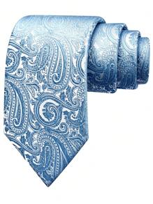 1pc Men 3.15 Inch Dusty Blue Paisley Necktie, High Quality High Density Tie, Fashionable For Wedding, Gatherings & Parties Men Necktie - Dusty Blue - View 2