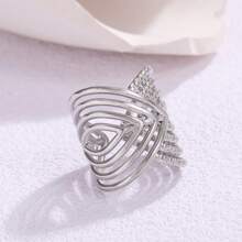 COINBUFF 1pc Fashionable Exaggerated Circle Dot & Line Stainless Steel Gold-Plated Adjustable Ring Suitable For Women's Daily Wear - As Shown - View 13