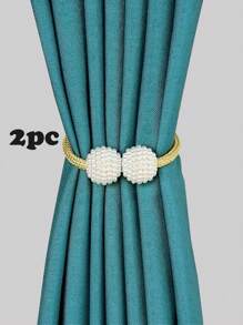 2pcs Faux Pearl Decor Curtain Tiebacks Gifts Birthday Graduation - Gold - View 11