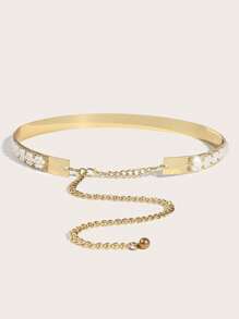 1 件优雅简约女士金色花卉水晶装饰腰带，适合圣诞节、新年派对礼服和长袍 - 金色 - 查看 3