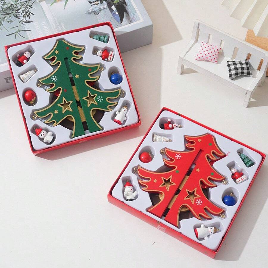 Cây thông Noel mini DIY bằng gỗ - Đồ trang trí Giáng sinh đáng yêu cho một ngày lễ hội - Nhiều màu - Xem 1