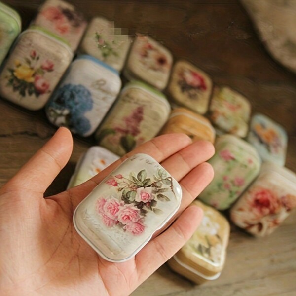 10 piezas Cajas de metal miniatura con diseño vintage de flores/lavanda, elegantes estuches para joyas y pastillas, adecuados como recuerdos de boda, regalos de invitados y decoración de recepciones - Encantador empaque de regalo antiguo, sin pilas, para mayores de 14 años, suministros para fiestas en el hogar y la cocina, necesidad de verano para mujeres, organizador de almacenamiento, regalo, viaje, vuelta al colegio