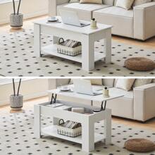 CLIPOP Lift Top Coffee Table, Wooden Coffee Table With Hidden Compartment And Open Storage Shelf,Modern Sofa Side Table Center Table For Living Room And Bedroom - White - View 6
