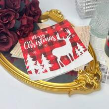 20 件红色和黑色格子圣诞驯鹿派对餐巾，圣诞节节日装饰餐巾 - 彩色 - 查看 2