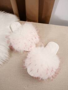 Damen Flauschige Pantoletten mit Riemen, offene Zeh flache Thermospantoffeln zum Tragen Drinnen & Outdoor, Herbst/Winter