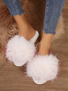 Damen Flauschige Pantoletten mit Riemen, offene Zeh flache Thermospantoffeln zum Tragen Drinnen & Outdoor, Herbst/Winter