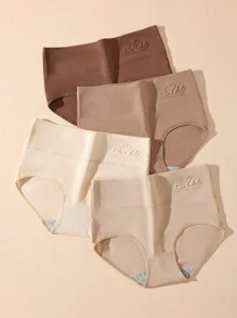 4 Pcs/Pack High-End Solid Color Women's Underwear, 3D Embossed Print Soft Triangle Briefs, Plus Size - Multicolor - View 4