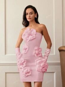 Women's Elegant Floral Bustier Backless Dress, Romantic Style, Valentine's Day Outfit, Spring/Summer, Party Dress, Wedding Guest Dress, Prom Dress