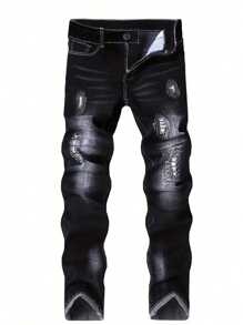 Men Fashionable Ripped, Patchwork, Casual Denim Jeans