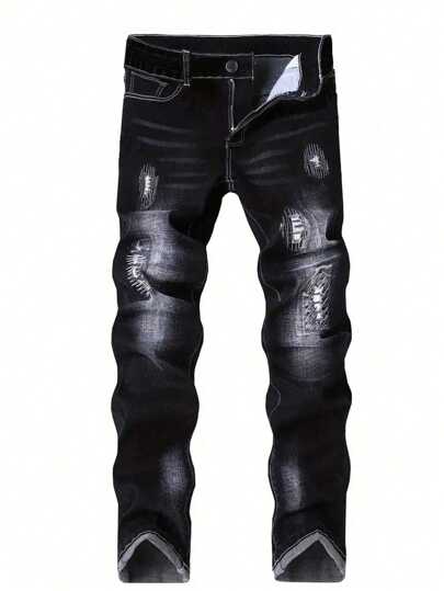 Men Fashionable Ripped, Patchwork, Casual Denim Jeans