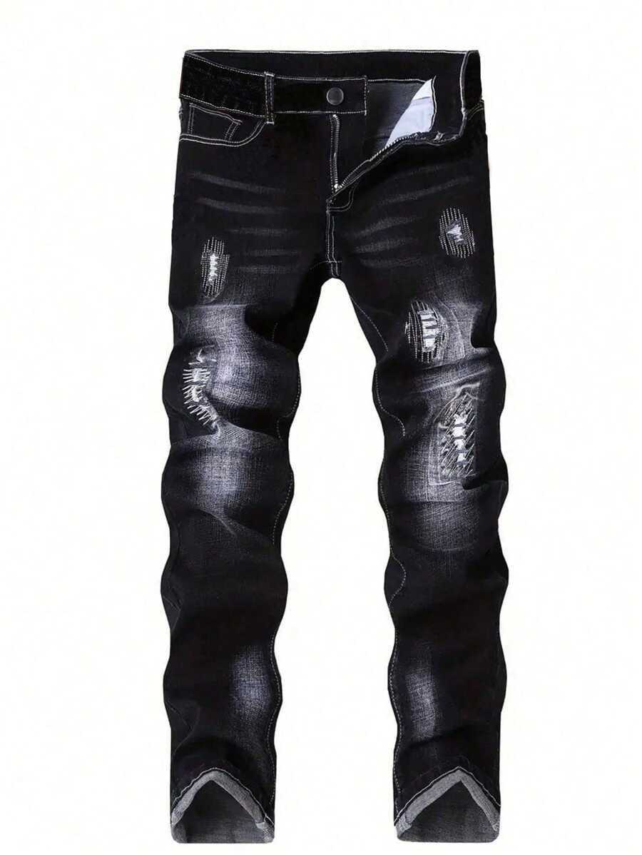 Men Fashionable Ripped, Patchwork, Casual Denim Jeans