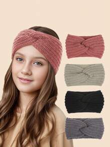 4 Packs Solid Color Criss-Cross Knit Headbands - Stretchy Ear Warmers For Tween Teen Girls 8-16 Years, Warm Windproof For Winter Daily Casual & Outdoor Wear - Multicolor - View 10