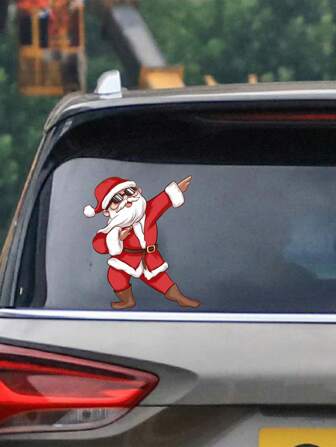 1 pieza Pegatina divertida de coche con patrón de Papá Noel de Navidad, pegatina 3D linda, resistente al agua y resistente a la decoloración para ventanas de coche, decoración navideña (Tamaño: 7*7.8 pulgadas)
