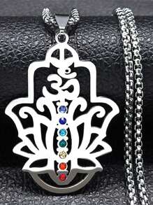 不锈钢瑜伽 Om 标志手项链，金色和银色，透明彩色钻石，佛教标志吊坠项链，男女皆宜