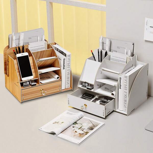 Wooden Desk Organiser,Multi-Use Desk Tidy  W/ Drawer