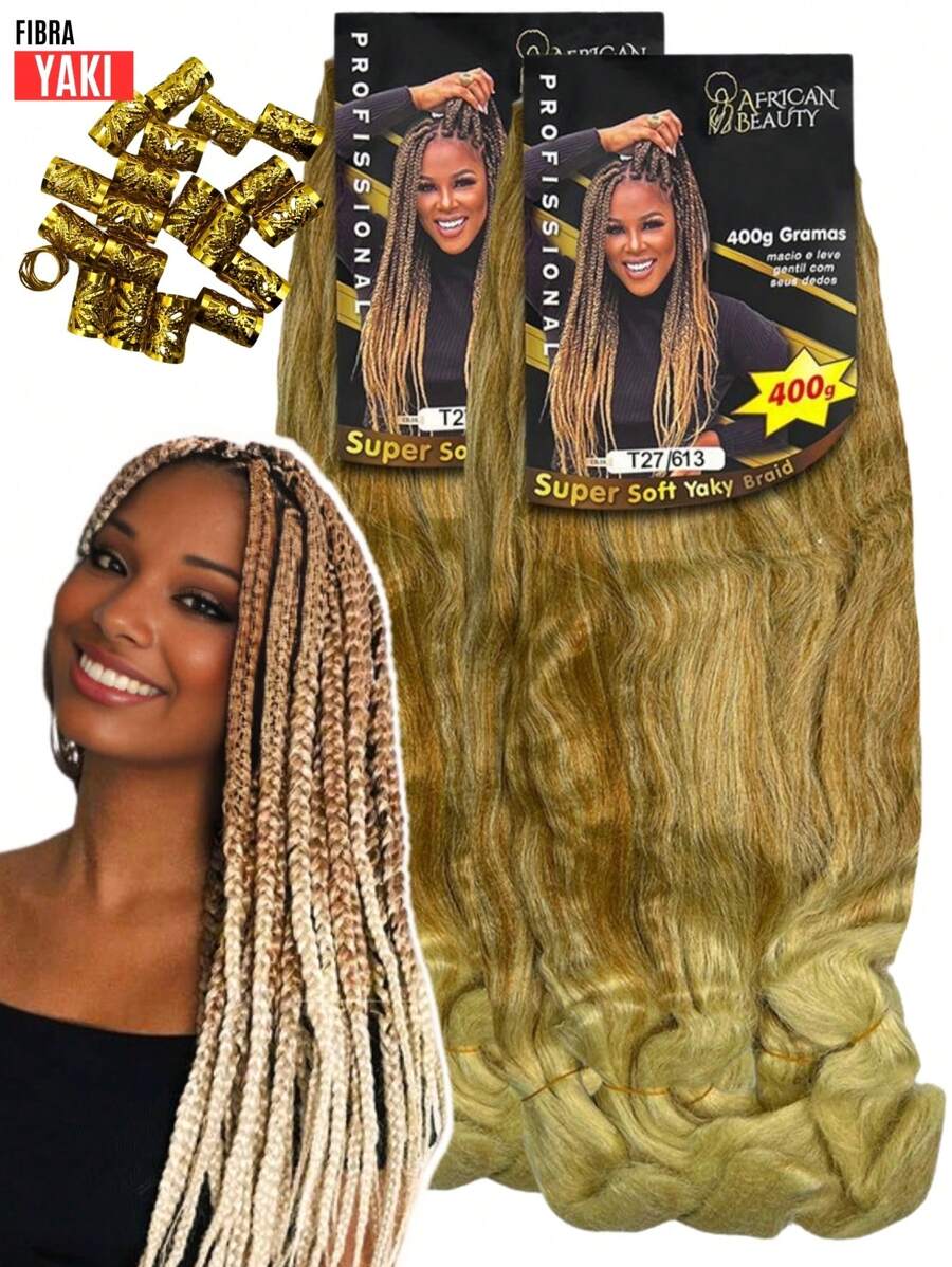 Kit 2 Jumbo Hair YAKI Fiber Braids African Beauty + Rings - Rượu sâm banh - Xem 1