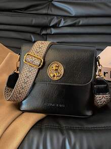 全新复古女士手提包高品质宽肩带斜挎包水桶包时尚单肩包 - 黑色 - 查看 9