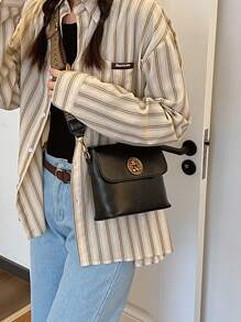 全新复古女士手提包高品质宽肩带斜挎包水桶包时尚单肩包 - 黑色 - 查看 5