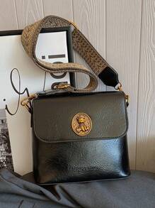 全新复古女士手提包高品质宽肩带斜挎包水桶包时尚单肩包 - 黑色 - 查看 2