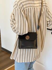全新复古女士手提包高品质宽肩带斜挎包水桶包时尚单肩包 - 黑色 - 查看 6