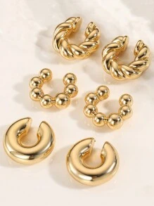 kuuioe Bộ 6 chiếc kẹp tai hình chữ C phóng đại thời trang, khuyên tai acrylic hợp thời trang cho phụ nữ không cần xỏ khuyên - bộ bông tai - Xem 3