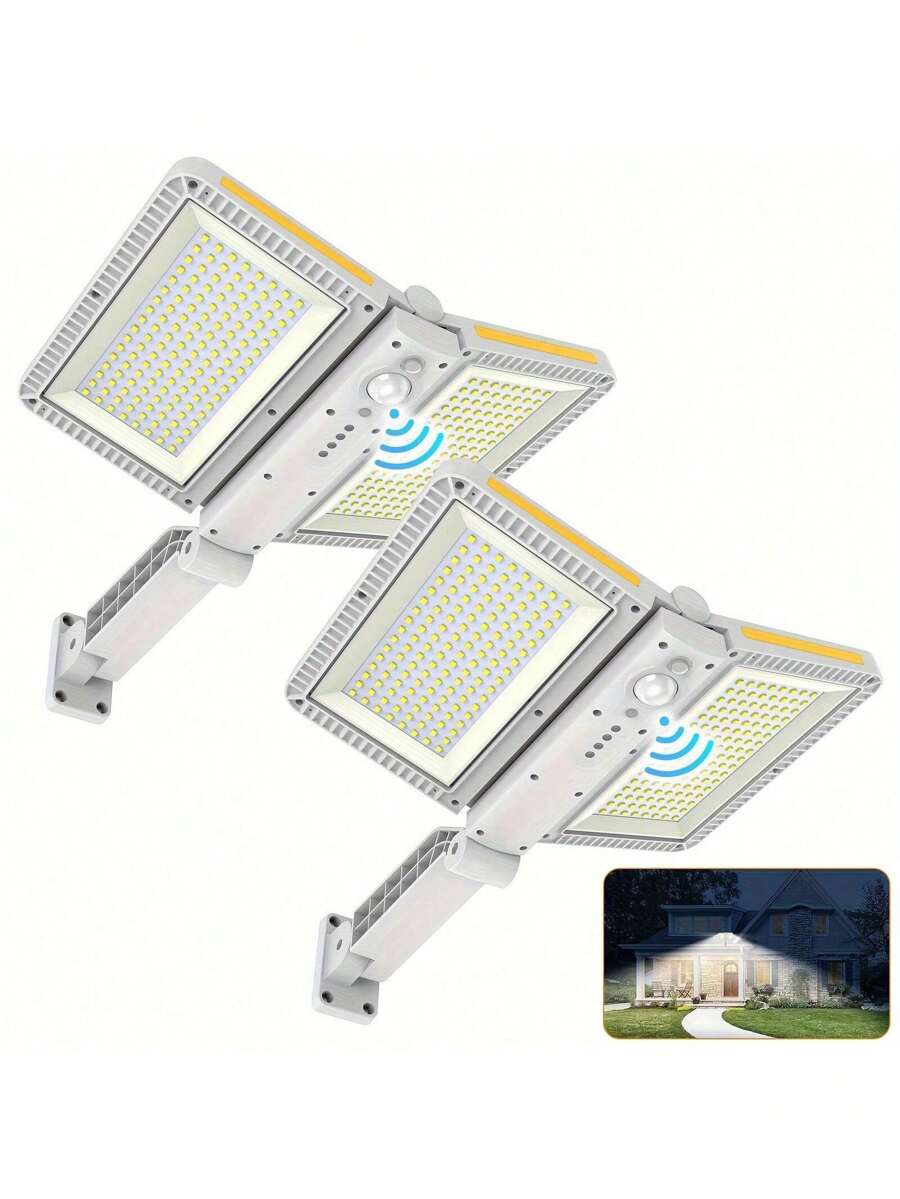 Solar Outdoor Lights, Motion Sensor Outdoor Lights Double Big Solar Panels, Waterproof And 5 Modes, 218LEDs High Brightness Wider Illuminated Area Flood Lights For Garden Patio Street