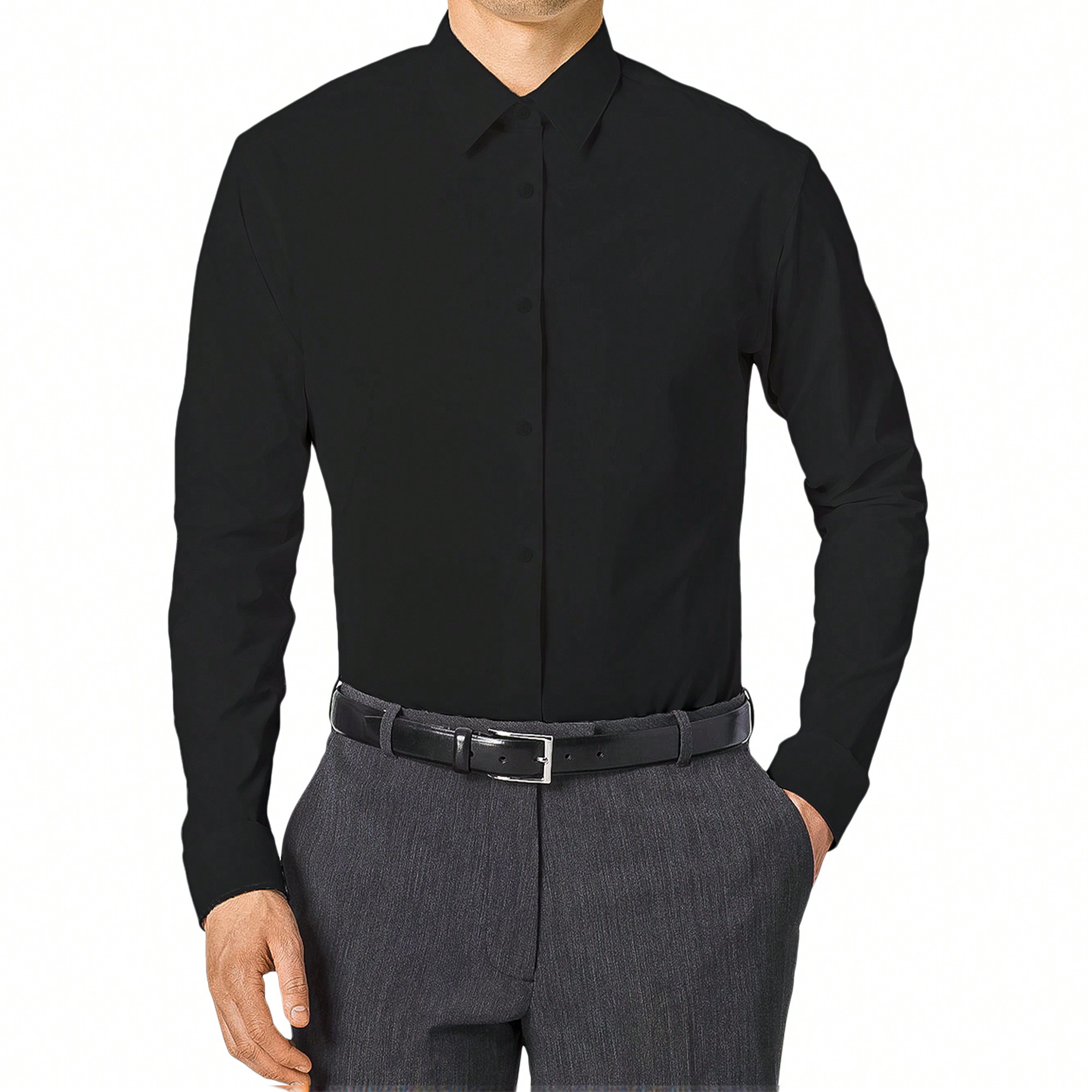 Men's Slim Fit Long Sleeve Dress Shirt, Solid Colors, Button Up - Afbeelding 18 van 20
