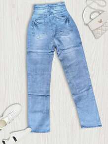 Pantalón Mezclilla Recto Pedrería Brillos Mom Jeans - Azul - Ver 6
