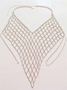 1 件性感流苏网状水钻女士胸罩链、夜总会派对内衣首饰比基尼身体链 - 銀色 - 查看 5