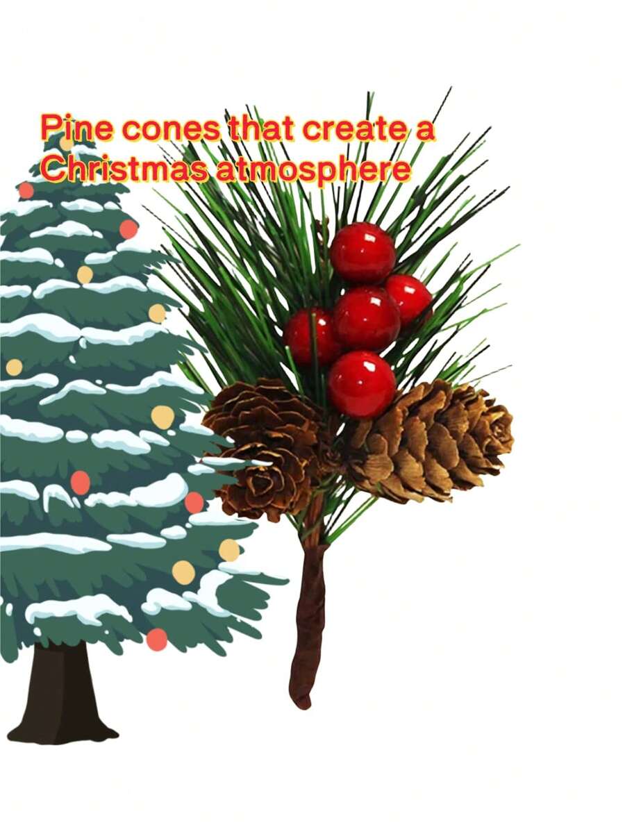 1/6pcs Christmas Mini Artificial Pine Needle Berry Plant Fake Branches