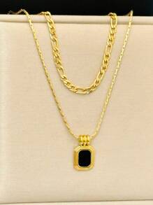 1 chiếc mặt dây chuyền vuông đen đơn giản thời trang hai lớp bằng thép không gỉ tông vàng, thích hợp cho phụ nữ thanh lịch, trang sức dự tiệc hoặc quà tặng cưới - Nhiều màu - Xem 5