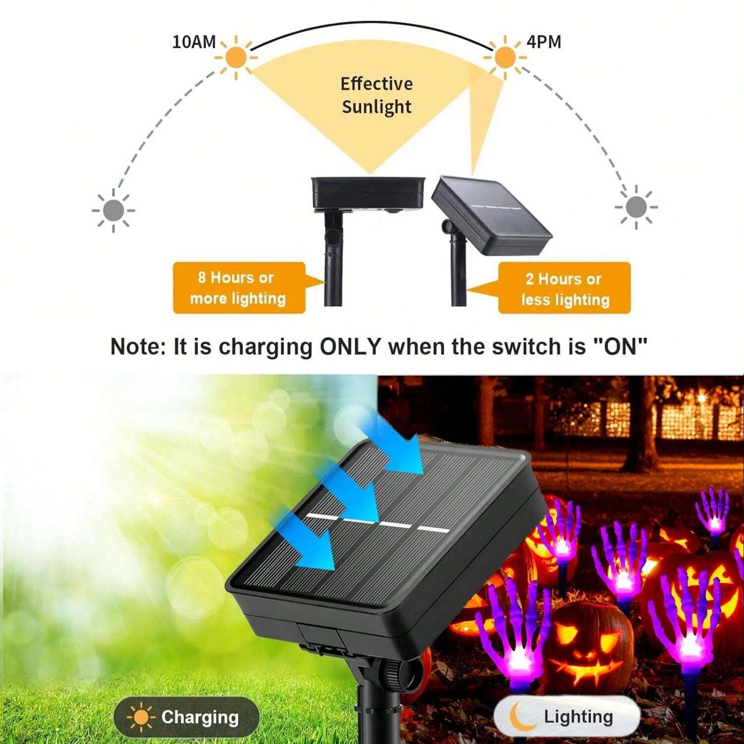 UXSIO Solar Ghost Hand Lights For Halloween Decorations 8LED 12LED