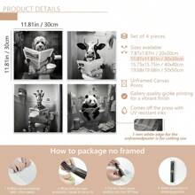 4 Stück/Set gerahmte einfarbige Leinwand Poster, Badezimmer Tiere lesen Zeitungen Malerei, Leinwand Wandkunst, Wandbild als Geschenk, für Schlafzimmer, Büro, Wohnzimmer, Café, Bar, Wanddekoration, Heim- und Studentenwohnheimdekorationen. Poster, Wandkunst, Zimmerdeko-Accessoires