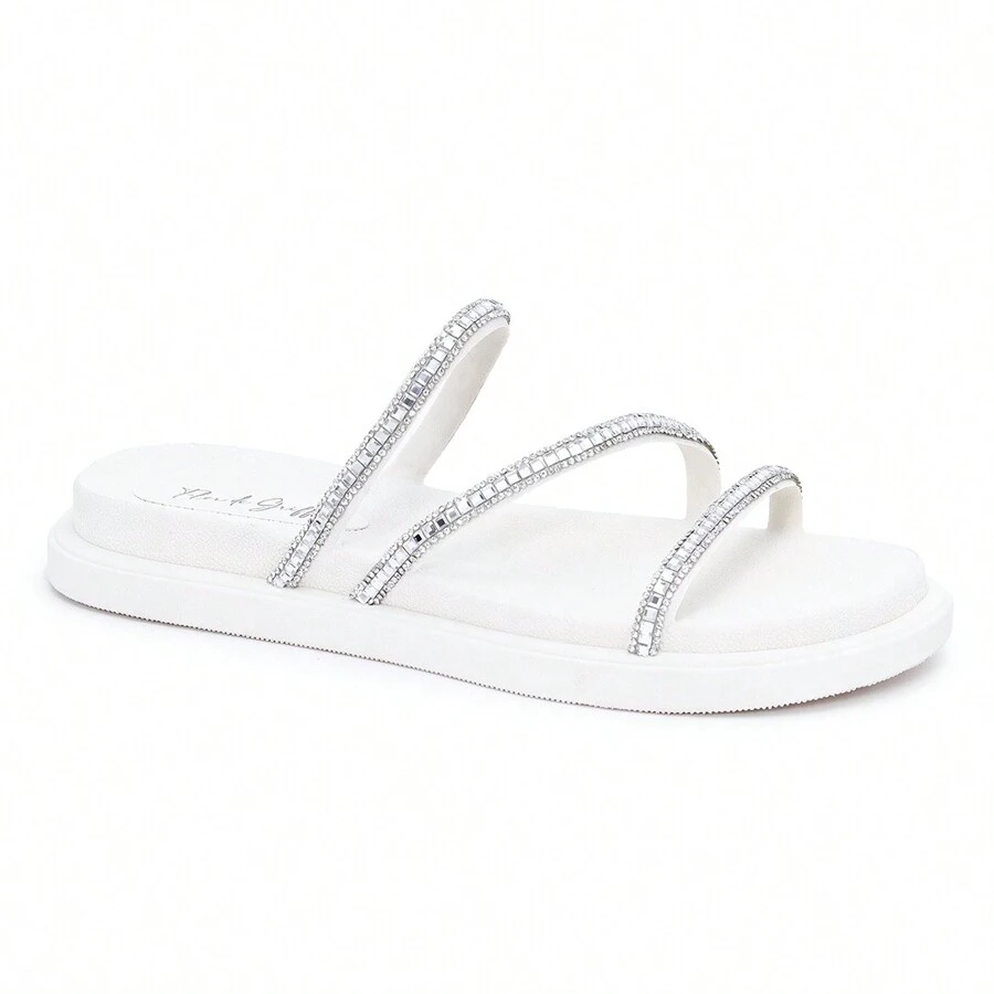 Women's Comfort Papete Sandal Soft Sole Straps Rhinestones Stones Easy Fit - 白色 - 查看 1