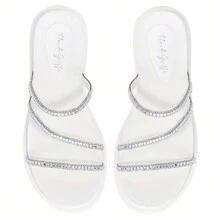 Women's Comfort Papete Sandal Soft Sole Straps Rhinestones Stones Easy Fit - 白色 - 查看 4