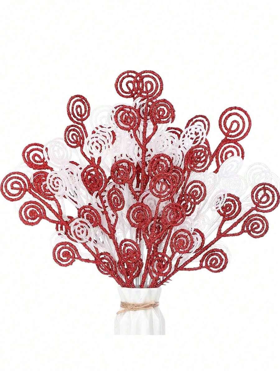 10Pcs Christmas Curly Tree Picks Sprays Twigs 12 Inch Decorative Candy