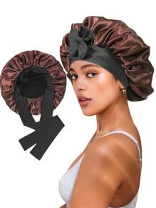 Awegeo Bonete de mujer de doble capa, de unicolor, doble cara, de seda suave, de moda para dormir