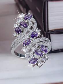 1枚波西米亚风优雅奢华立方氧化锆戒指，适合订婚、结婚、情人节、生日礼物、日常佩戴、派对、送给爱人、周年纪念日 - 銀色 - 查看 1