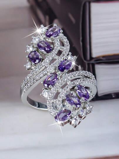 1pc Bohemian Elegant Luxury Full Crystal Engagement Ring, Suitable For Engagement, Wedding, Valentine's Day, Birthday, Daily Wear, Party, Anniversary Valentines,Mom,Mother,Mother's Day,Gift