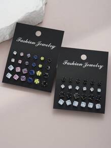 24-72pcs Minimalist Cubic Zirconia Geometric Stud Earring Set, Suitable For Men Everyday Wear, Date, Party, Valentine's Day, Christmas, Birthday, Thanksgiving, New Year Gift - Multicolor - View 4