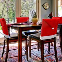 1 set (2 pièces) - Set de décoration de chaise en forme de chapeau de Noël, set de décoration de table à manger créative, fournitures de décoration d'ambiance festive pour fête de Noël