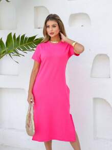 Long Midi Dress Loose Elegant Women's Fashion Sweatshirt - 淺粉色 - 查看 1