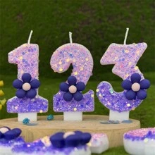 3 件/套闪闪发光的紫色花朵数字蜡烛、生日蛋糕蜡烛装饰、派对蜡烛装饰、0-9 岁数字蜡烛、氛围生日蜡烛、美丽而有创意的数字蜡烛、惊喜派对蛋糕装饰，适用于派对、婚礼、生日晚宴和餐厅氛围装饰、房间装饰、礼物、生日装饰、生日快乐、蛋糕蜡烛、房间装饰 - 多色 - 查看 9
