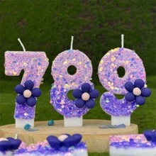 3 件/套闪闪发光的紫色花朵数字蜡烛、生日蛋糕蜡烛装饰、派对蜡烛装饰、0-9 岁数字蜡烛、氛围生日蜡烛、美丽而有创意的数字蜡烛、惊喜派对蛋糕装饰，适用于派对、婚礼、生日晚宴和餐厅氛围装饰、房间装饰、礼物、生日装饰、生日快乐、蛋糕蜡烛、房间装饰 - 多色 - 查看 11